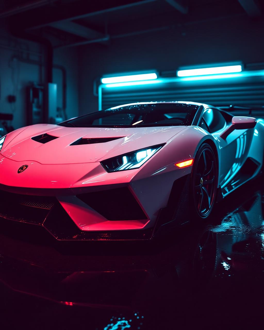 Ceramic-coated supercar in dark garage